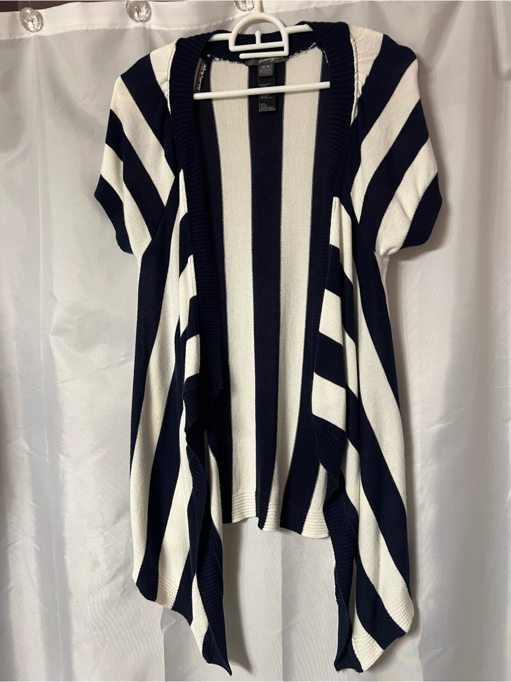 Forever 21 Striped Navy and White Open-Front Women's Sweater Cardigan